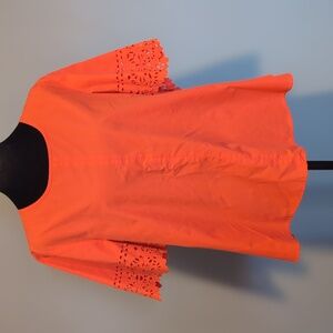 J. Crew Vibrant Orange Blouse with Lace Sleeves